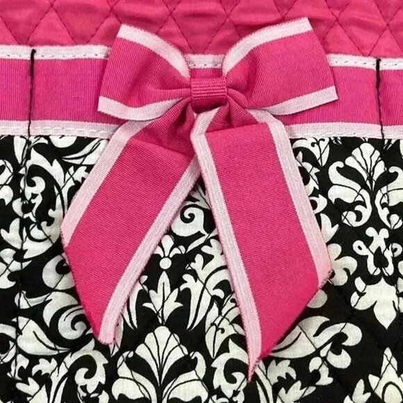 EVER MODA PINK BLACK WHITE QUILTED PURSE TOTE POCKETS BOW - Picture 7 of 7